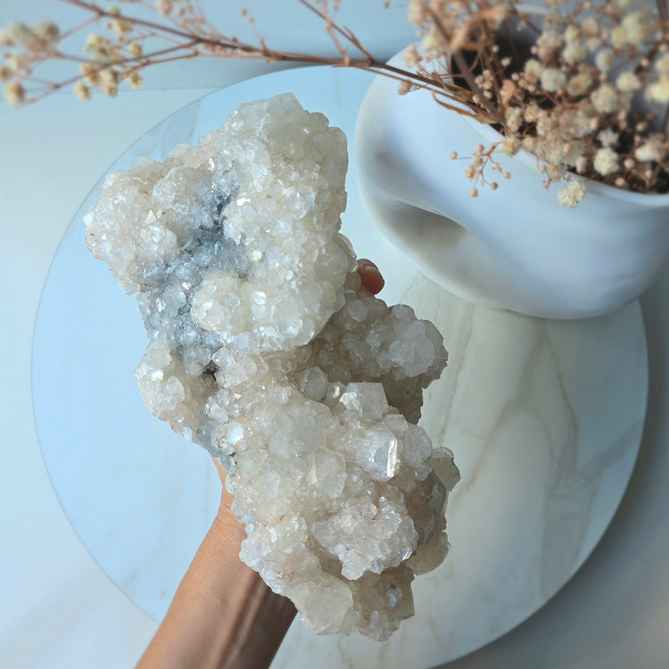 White Apophyllite Crystal with Black Chalcedony Crystal Cluster XL 3kg High Quality India