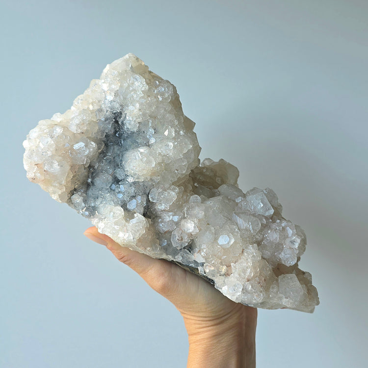 White Apophyllite Crystal with Black Chalcedony Crystal Cluster XL 3kg High Quality India