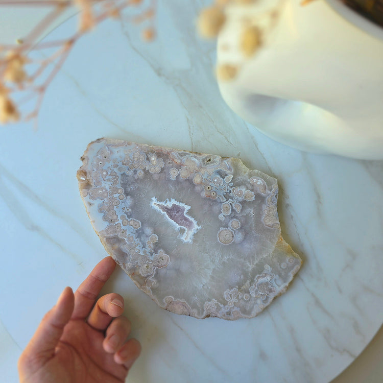 Rare Pink Amethyst Crystal with Cherry Blossom Flower Agate Slab Slice with stand 2