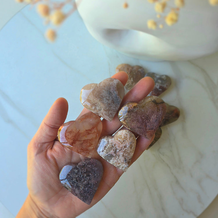 Rare Pink Moss Agate Crystal Heart