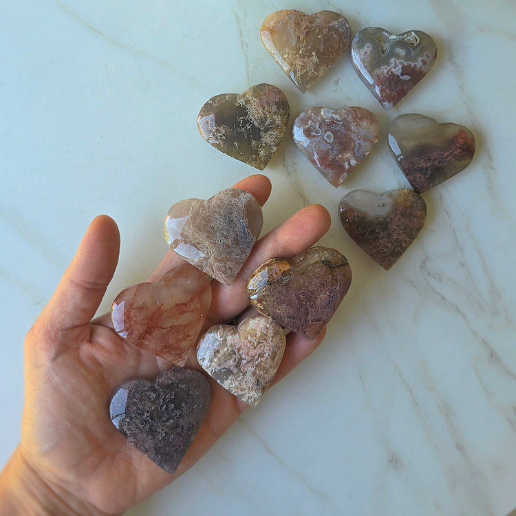 Rare Pink Moss Agate Crystal Heart