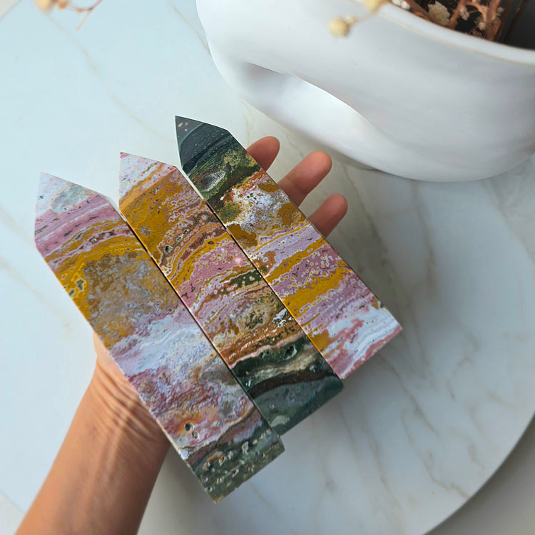 Rare Ocean Jasper 8th Vein Crystal Tower Point Obelisk High Quality