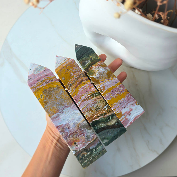 Rare Ocean Jasper 8th Vein Crystal Tower Point Obelisk High Quality