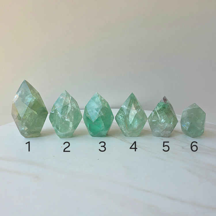 Green Fluorite Crystal Faceted Flame High Quality