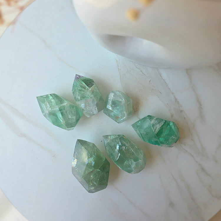 Green Fluorite Crystal Faceted Flame High Quality