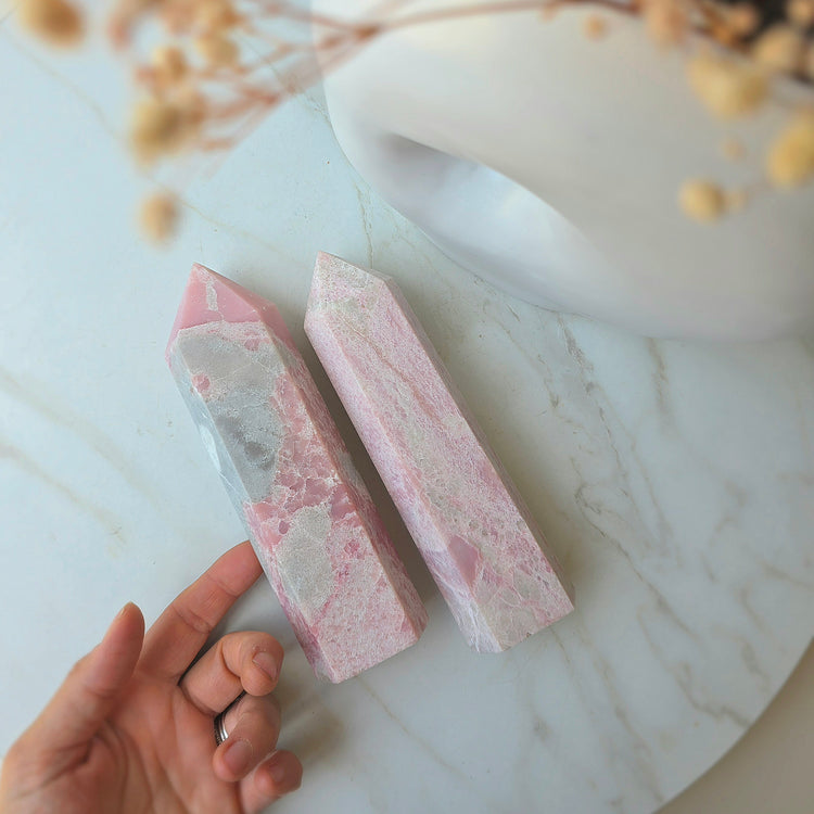 Pink Opal Crystal Tower Point Obelisk High Quality Peru