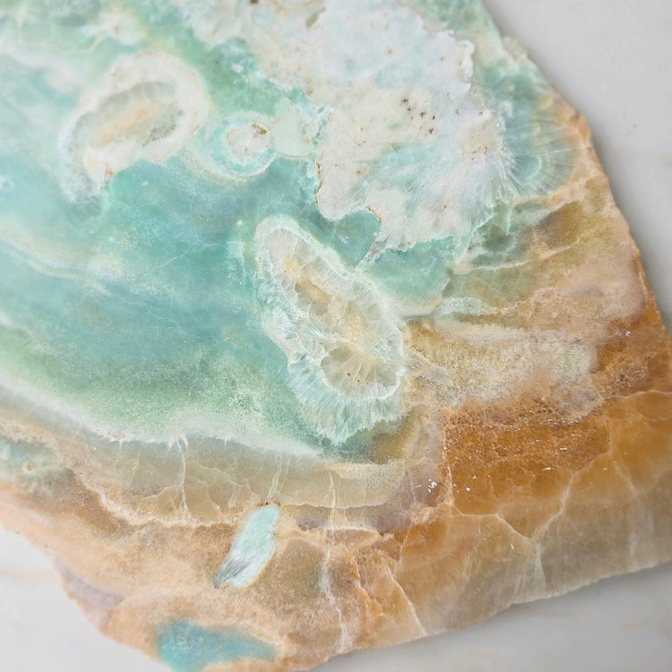 Amazonite Crystal Slab Slice on Gold Stand XL