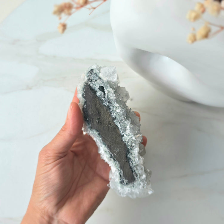 Rare Diamond Apophyllite Crystal on Blue Chalcedony with Stilbite Crystal Cluster Collectors Piece