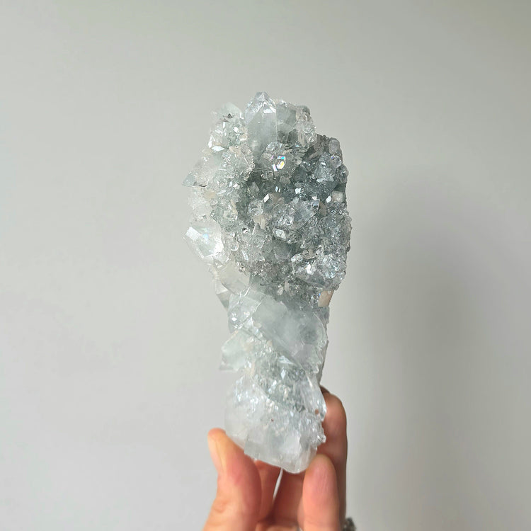Rare Diamond Apophyllite Crystal on Blue Chalcedony with Stilbite Crystal Cluster Collectors Piece