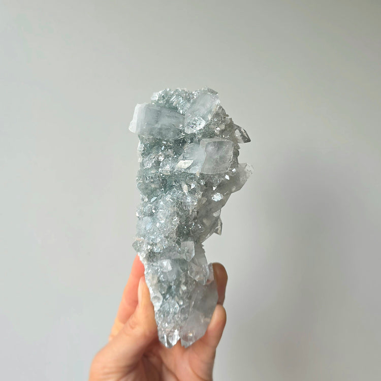 Rare Diamond Apophyllite Crystal on Blue Chalcedony with Stilbite Crystal Cluster Collectors Piece