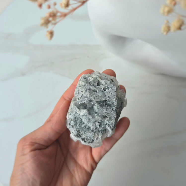 Rare Diamond Apophyllite Crystal on Blue Chalcedony with Stilbite Crystal Cluster Collectors Piece