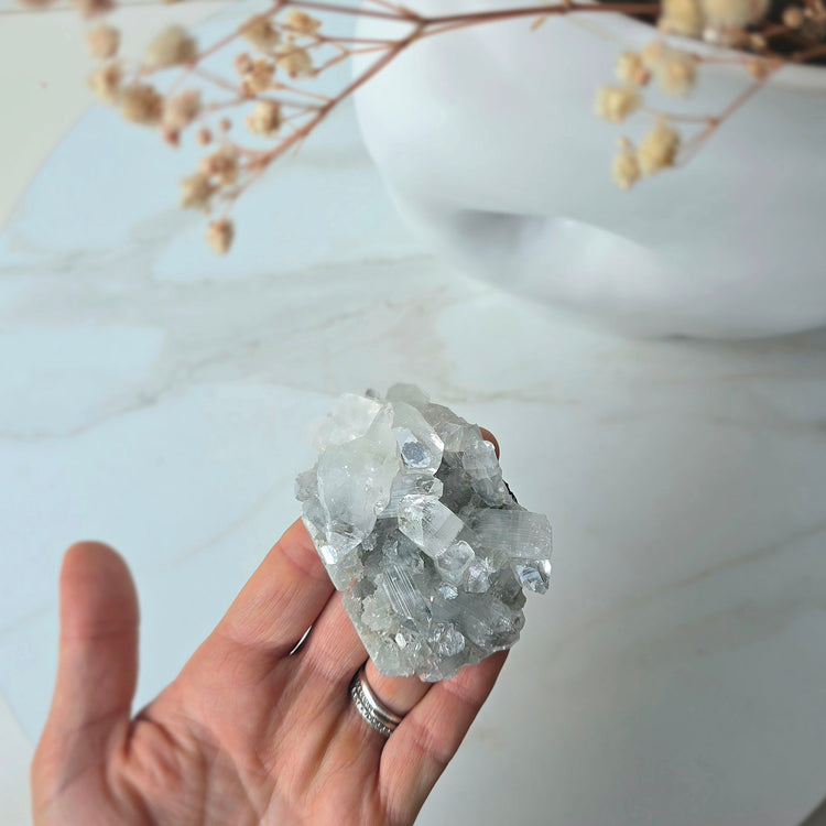 Rare Diamond Apophyllite Crystal on Blue Chalcedony with Stilbite Crystal Cluster Collectors Piece