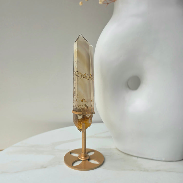 Natural Citrine Crystal Point Brazil High Quality on Stand