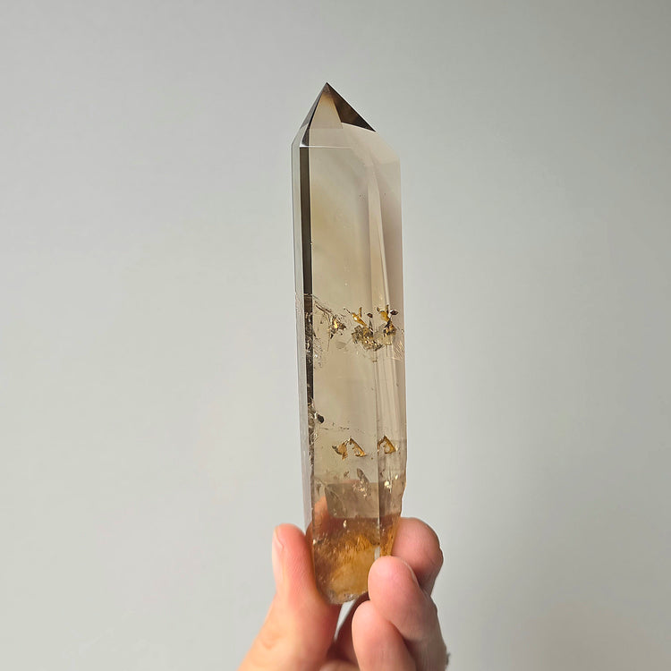 Natural Citrine Crystal Point Brazil High Quality on Stand