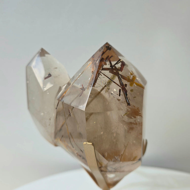 Rare Natural Citrine Crystal with Green Tourmaline Crystal Twin Point Brazil High Quality Collectors Piece