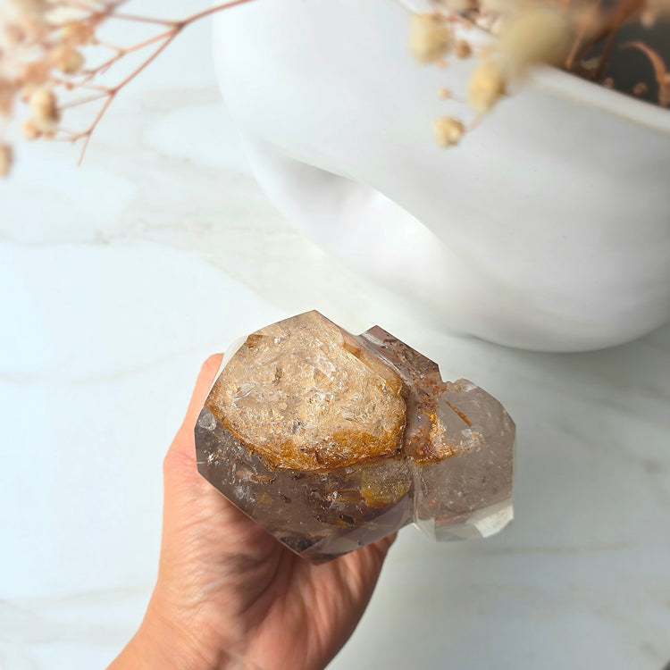 Rare Natural Citrine Crystal with Green Tourmaline Crystal Twin Point Brazil High Quality Collectors Piece