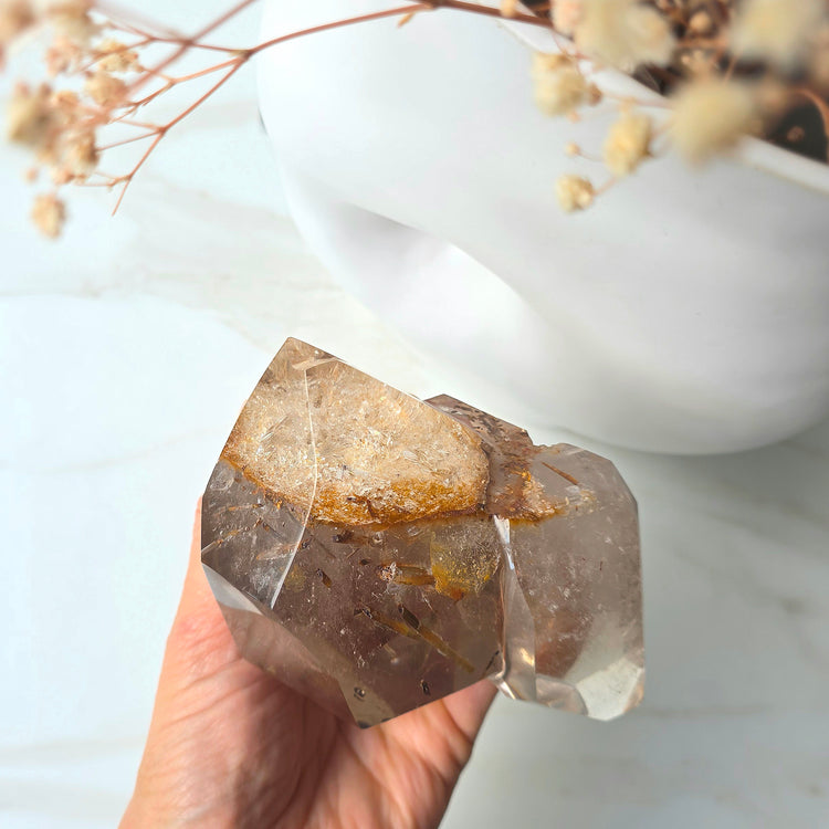 Rare Natural Citrine Crystal with Green Tourmaline Crystal Twin Point Brazil High Quality Collectors Piece