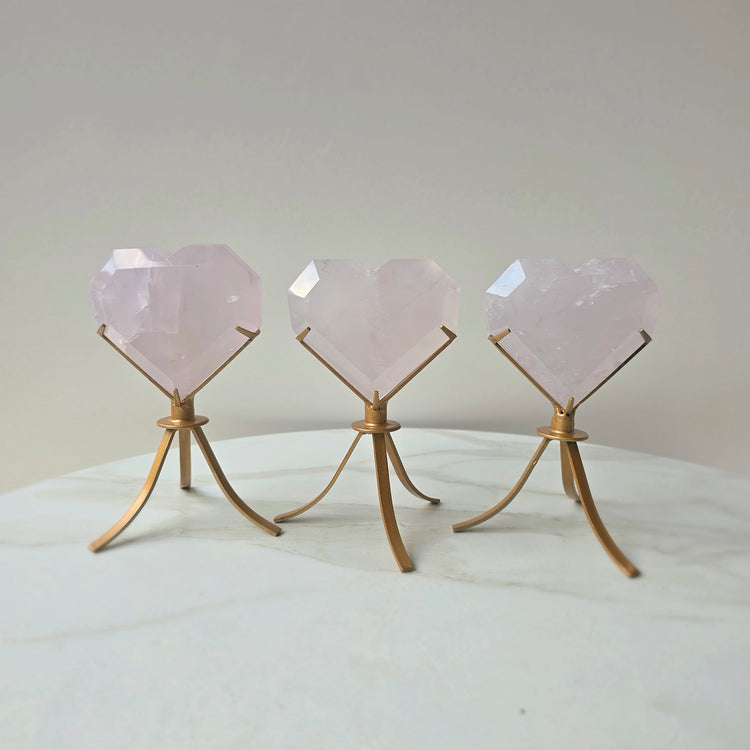 Rare Periwinkle Rose Quartz Crystal Heart on Stand