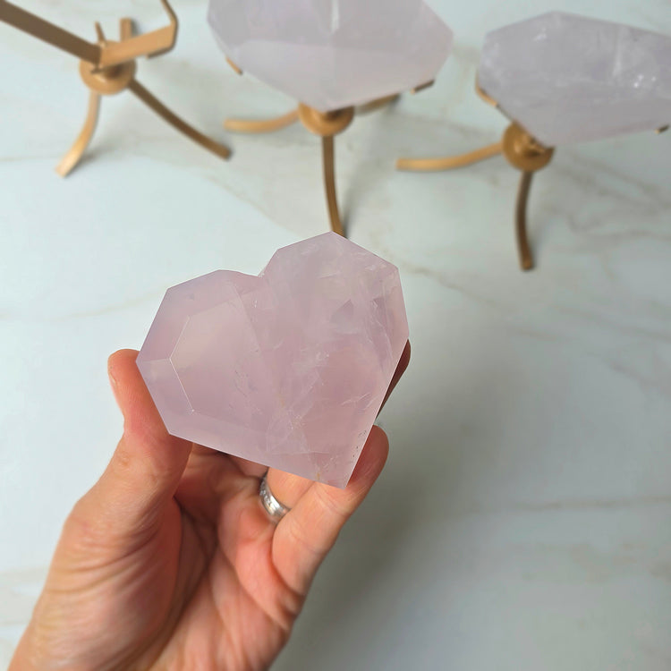 Rare Periwinkle Rose Quartz Crystal Heart on Stand