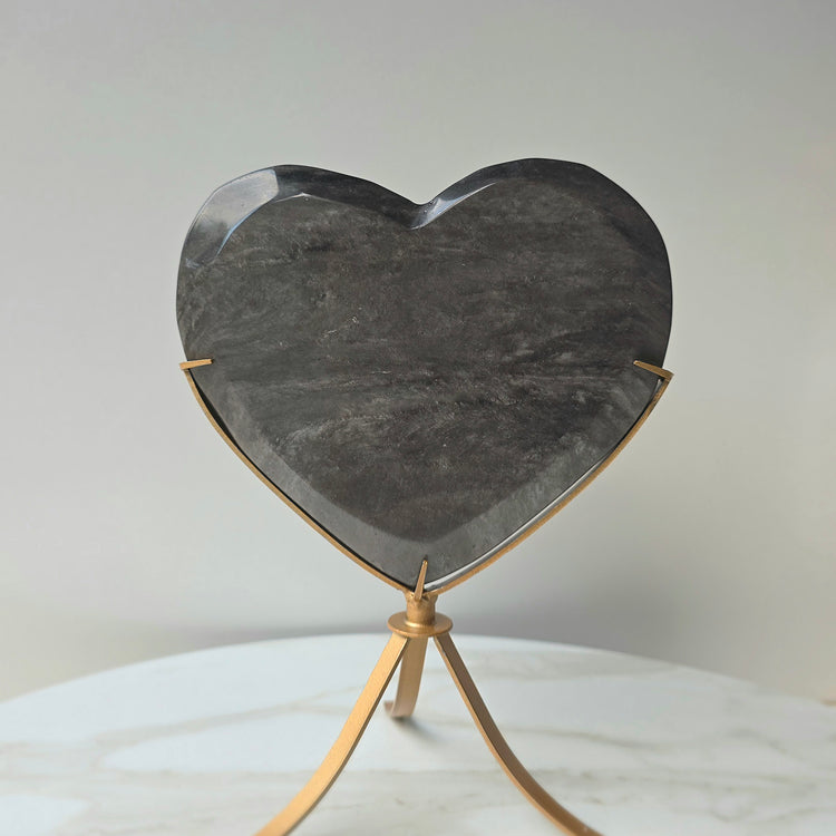 Obsidian Crystal Silver Sheen Heart with Stand XL