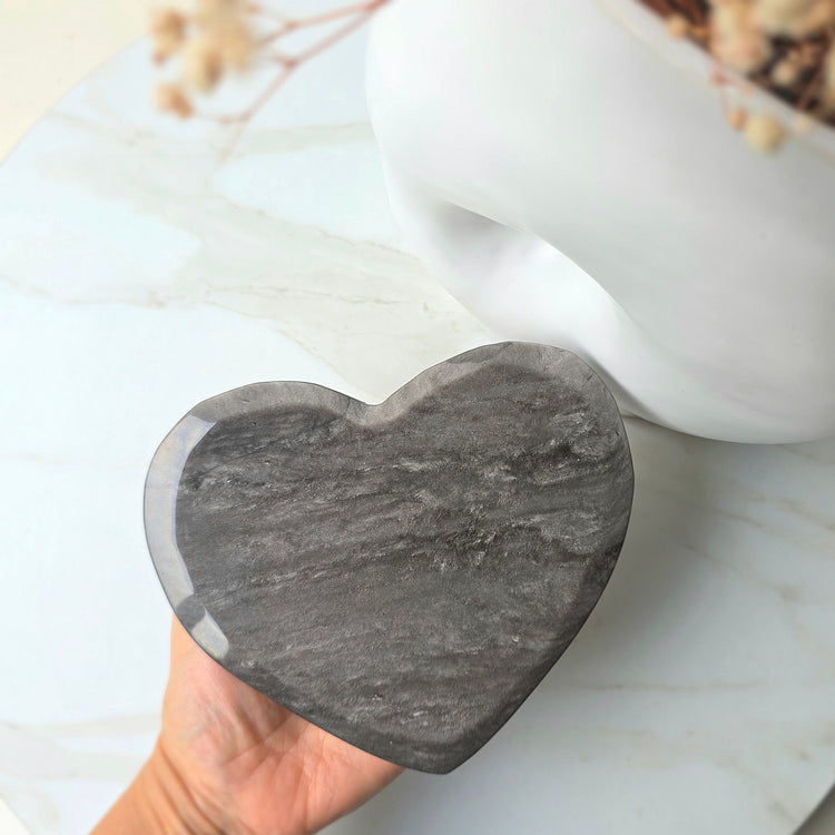 Obsidian Crystal Silver Sheen Heart with Stand XL