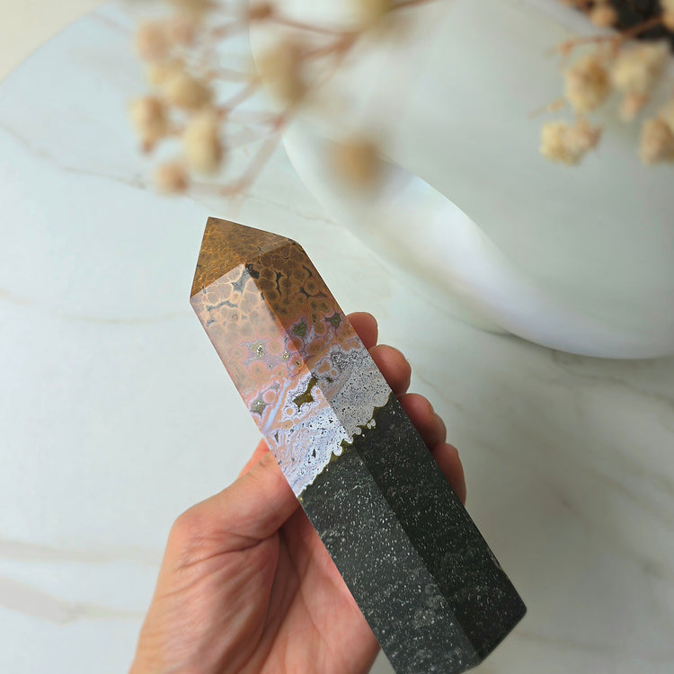 Rare 8th Vein Ocean Jasper Crystal Point Tower Obelisk Madagascar