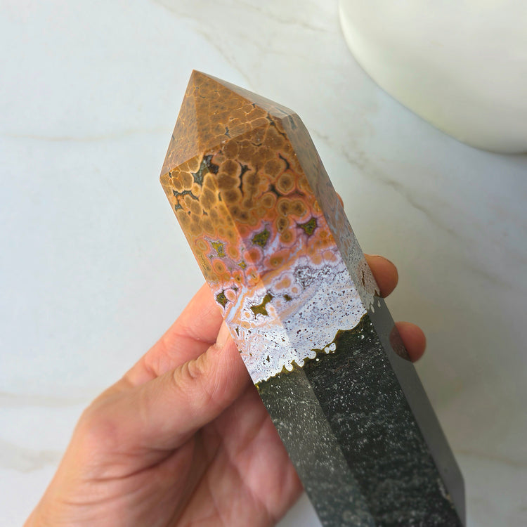Rare 8th Vein Ocean Jasper Crystal Point Tower Obelisk Madagascar