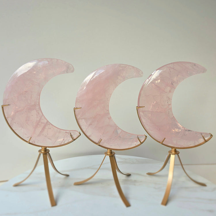 Rose Quartz Crystal Moon on Stand Brazil High Quality