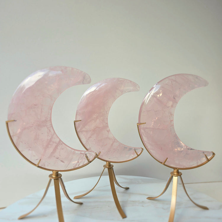 Rose Quartz Crystal Moon on Stand Brazil High Quality