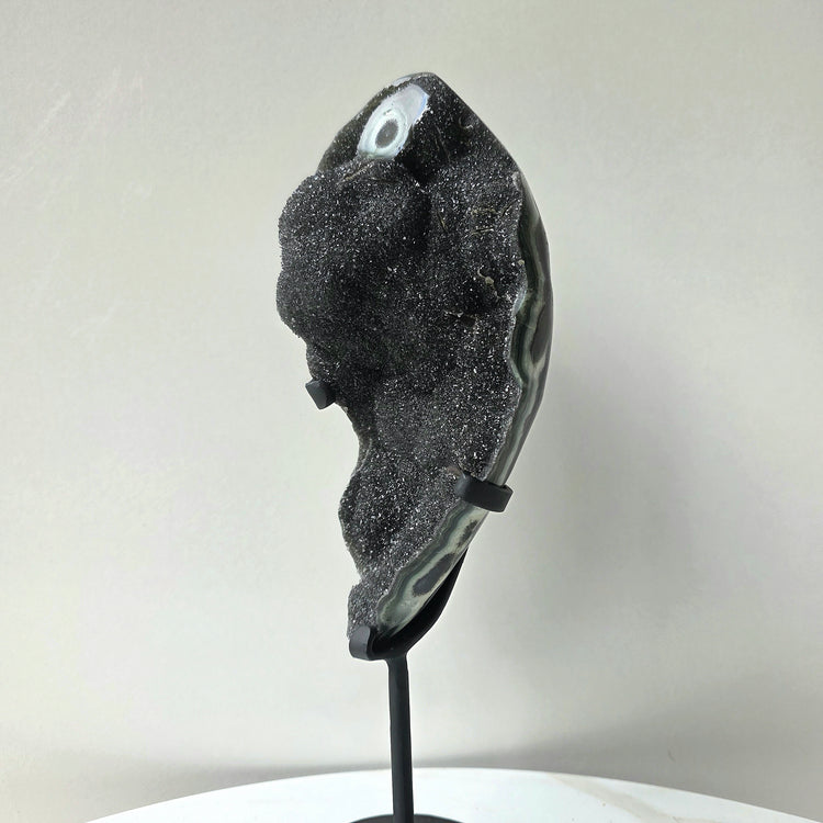 Rare Black Galaxy Amethyst Crystal Cluster on Stand Brazil