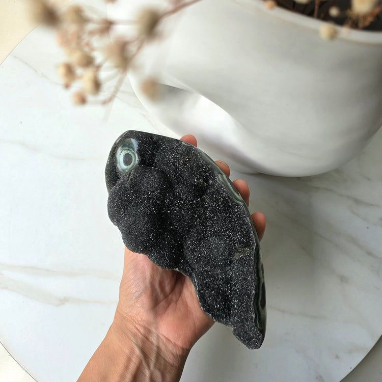 Rare Black Galaxy Amethyst Crystal Cluster on Stand Brazil