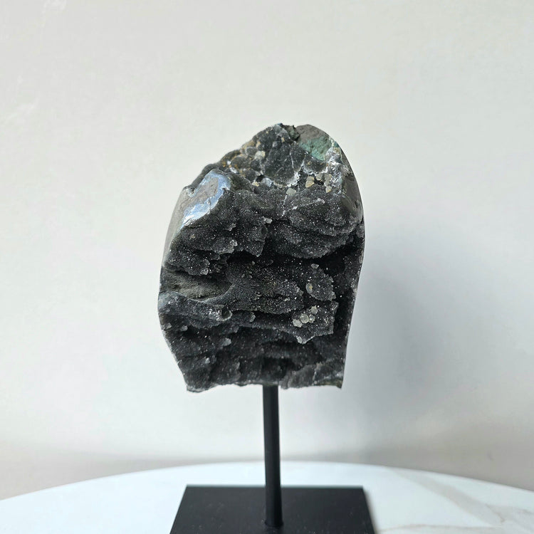 Rare Black Galaxy Amethyst Crystal Cluster on Stand Brazil