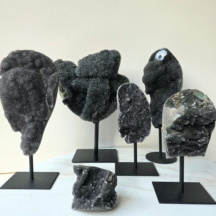 Rare Black Galaxy Amethyst Crystal Cluster on Stand Brazil