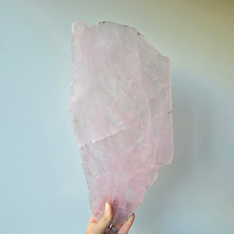 Rose Quartz Crystal Slab Slice on Stand
