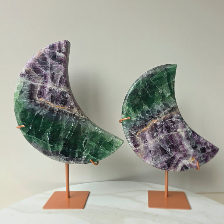 Rainbow Fluorite Crystal Moon on Stand Mexico XL