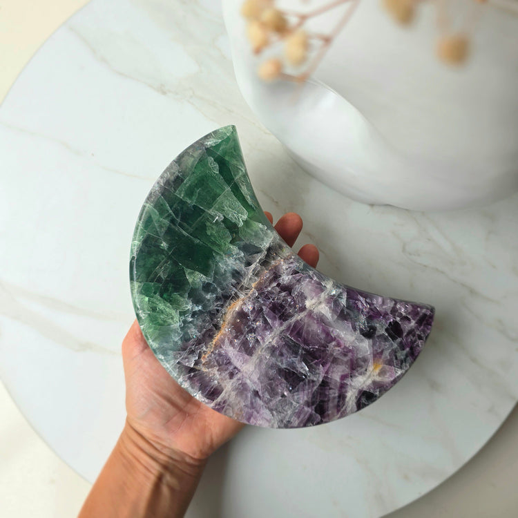 Rainbow Fluorite Crystal Moon on Stand Mexico XL