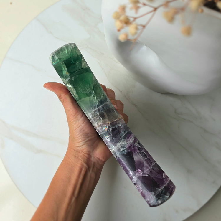 Rainbow Fluorite Crystal Moon on Stand Mexico XL