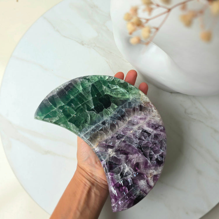 Rainbow Fluorite Crystal Moon on Stand Mexico XL