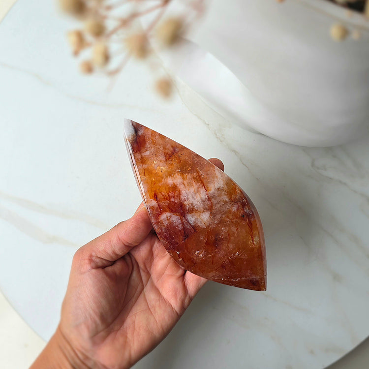 Fire Quartz Hematoid Quartz Crystal Flame on Stand