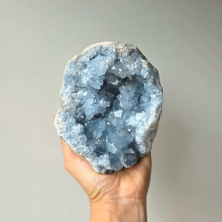 Celestite Crystal Geode Cluster on Stand Madagascar High Quality