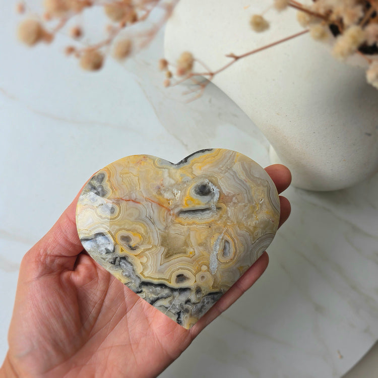 Crazy Lace Agate Crystal Heart on Stand Mexico