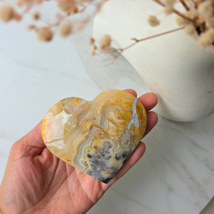 Crazy Lace Agate Crystal Heart on Stand Mexico