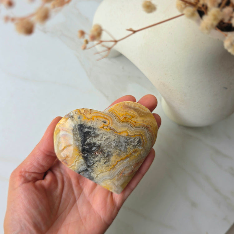 Crazy Lace Agate Crystal Heart on Stand Mexico