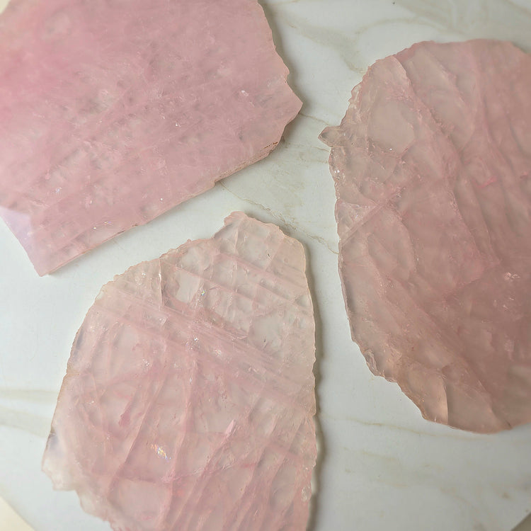 Rose Quartz Crystal Slab Slice on Stand - Crystals and Me | Crystal Candles and Ethically Sourced Crystals