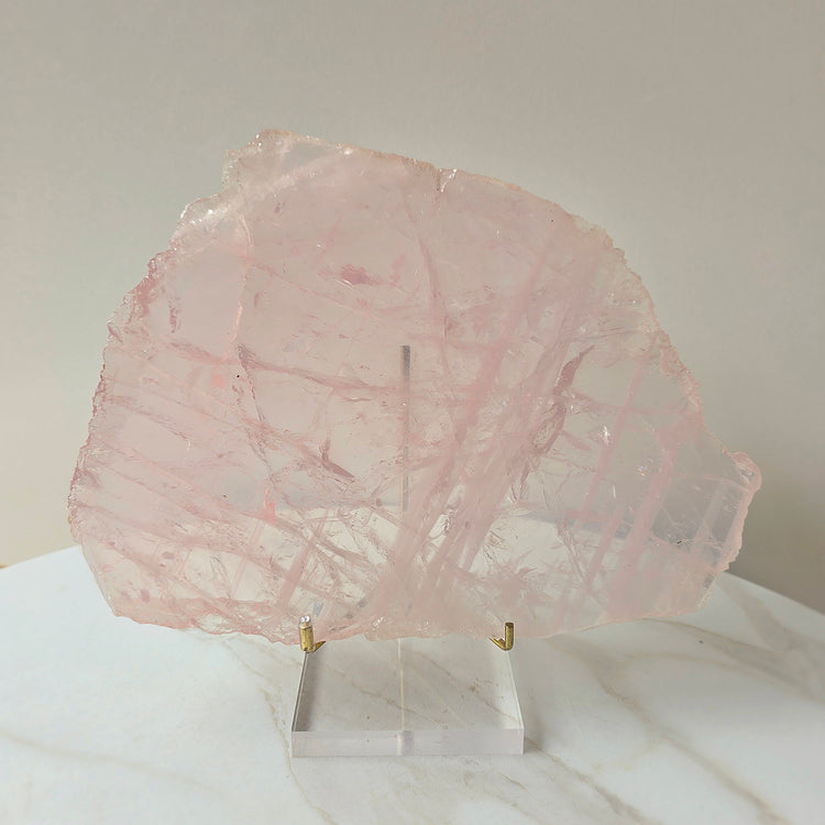 Rose Quartz Crystal Slab Slice on Stand - Crystals and Me | Crystal Candles and Ethically Sourced Crystals