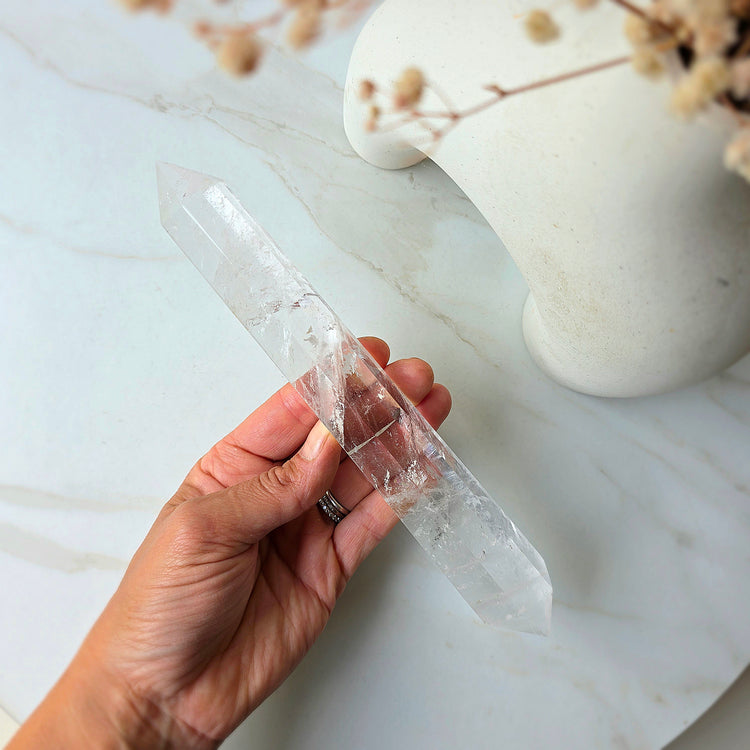 Clear Quartz Crystal Double Terminated Point on Stand High Quality Brazil