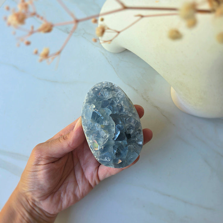 Celestite Crystal Cluster on Stand High Quality
