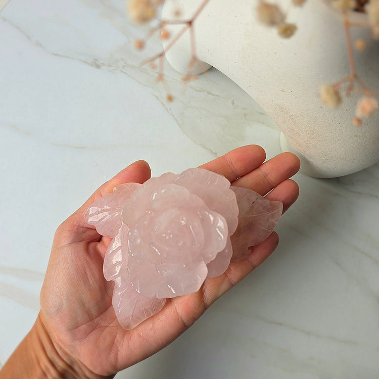 Rose Quartz Crystal Carved Rose Brazil