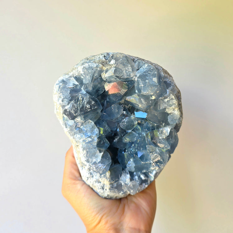 Celestite Crystal Geode Cluster on Stand Madagascar High Quality