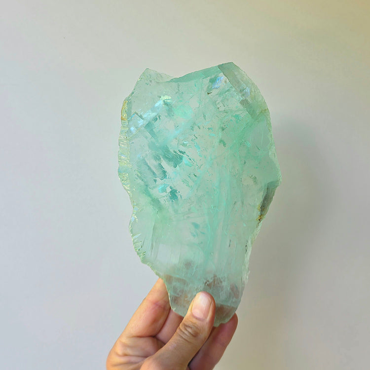 Green Fluorite Crystal Slab Slice with Stand